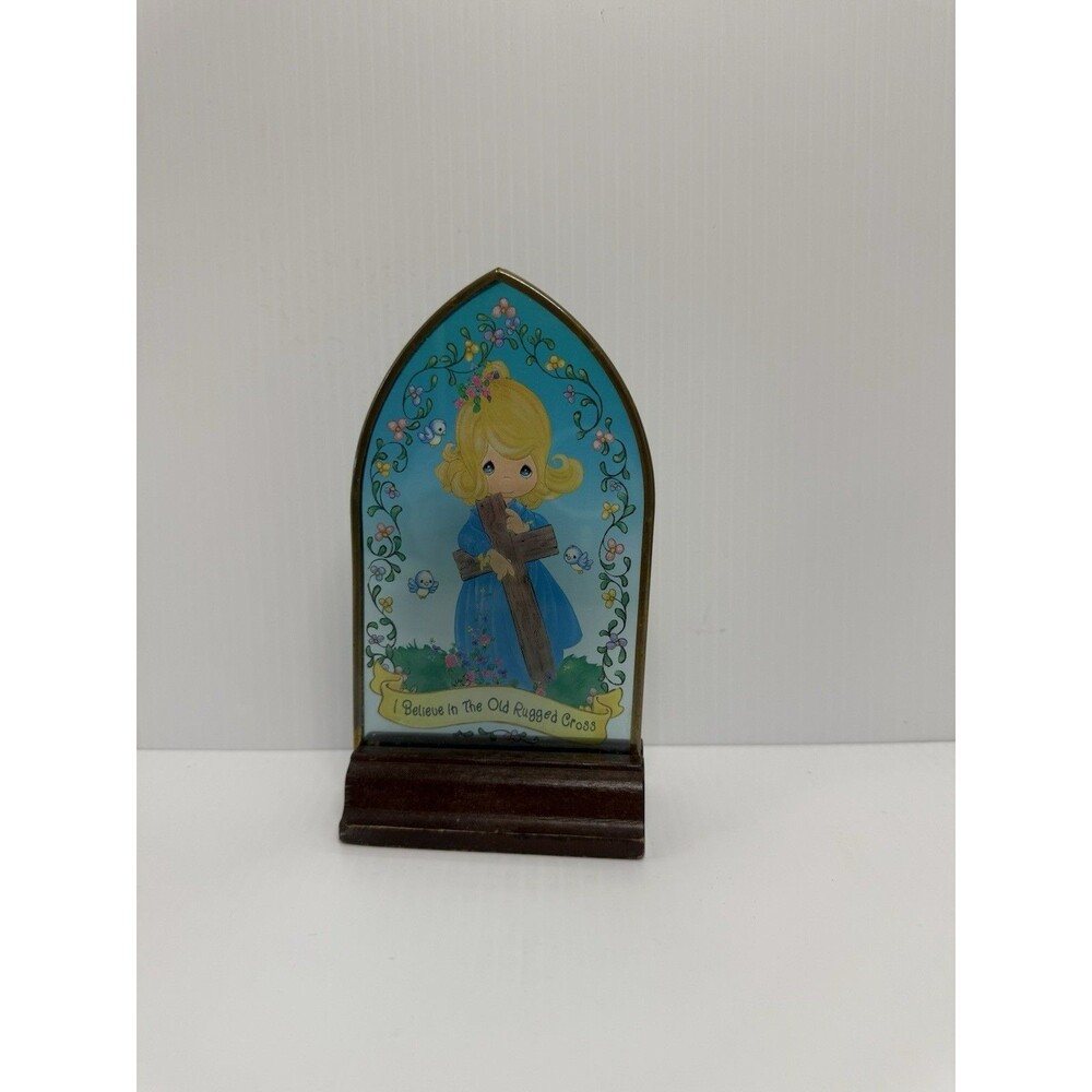 Precious Moments Standing Plaque "I Believe in The Old Rugged Cross" Enesco